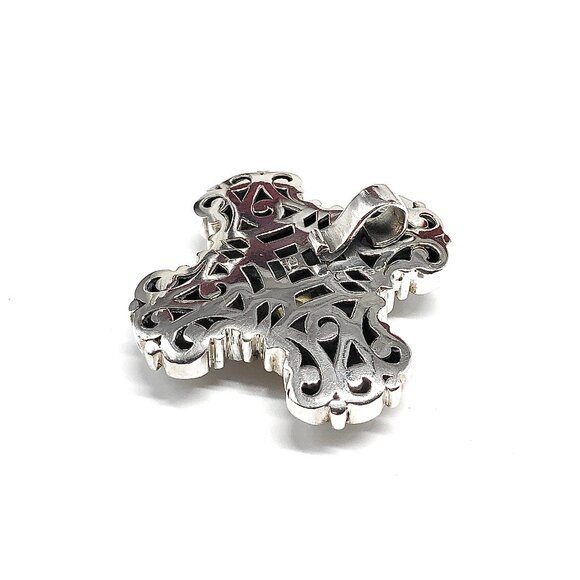 Chunky ! - Sterling Silver Cross Pendant Scrolling Design Citrine Pendant - Picture 4 of 6